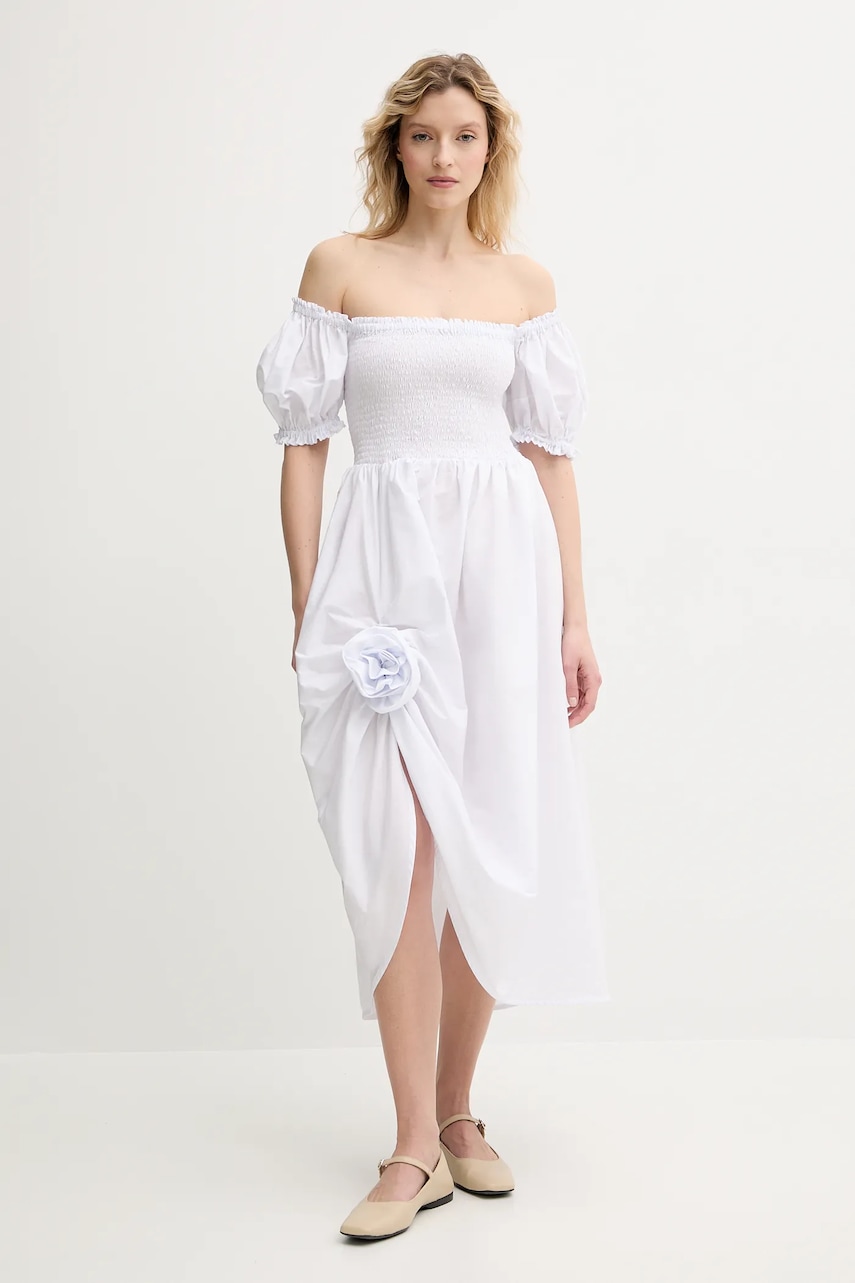 The Sleeper rochie din bumbac culoarea alb, mini, evazată, BRDR06P001R