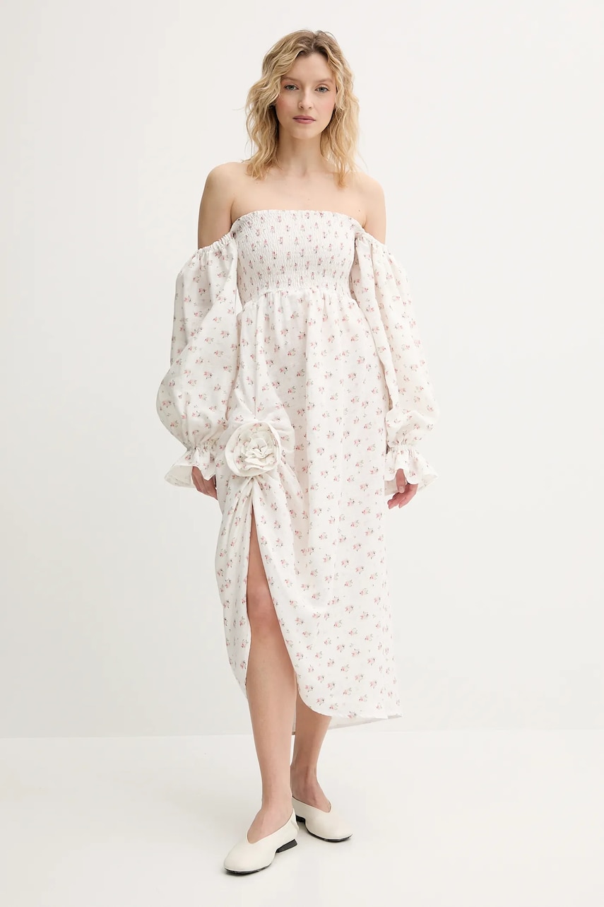 The Sleeper rochie din in culoarea alb, maxi, evazată, ATDR01F015R