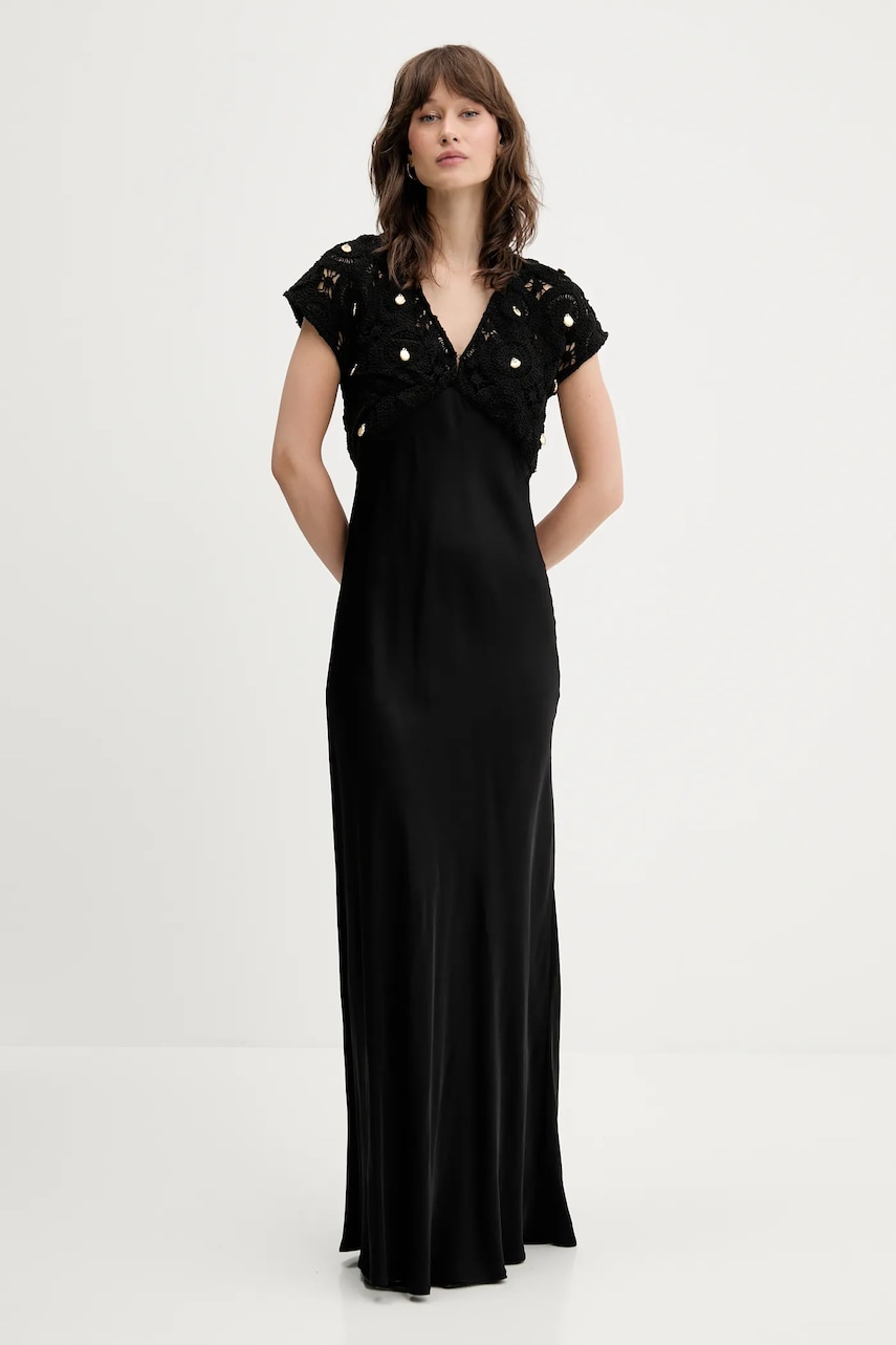 Never Fully Dressed rochie din amestec de lână culoarea negru, maxi, dreaptă, NFDDR2058