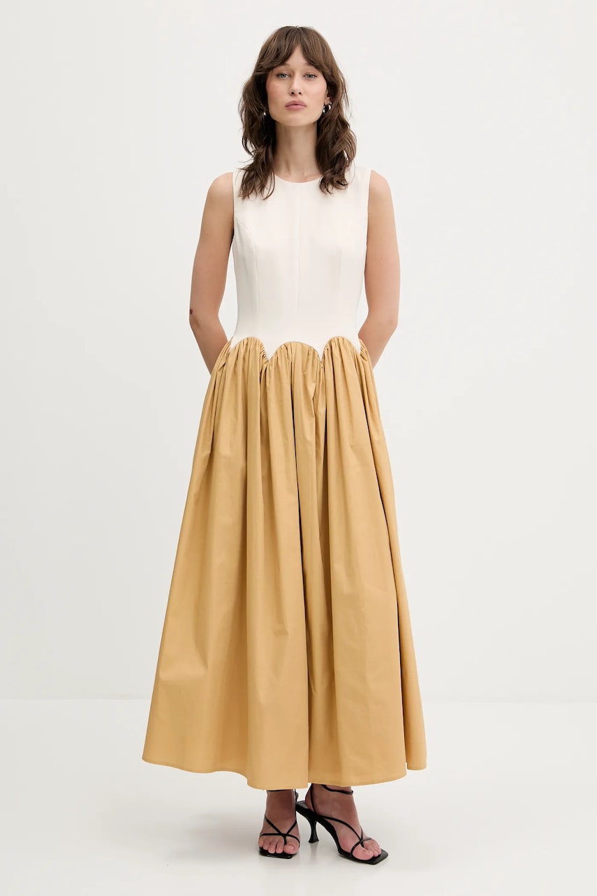 Levně Šaty Never Fully Dressed béžová barva, maxi, NFDDR2182