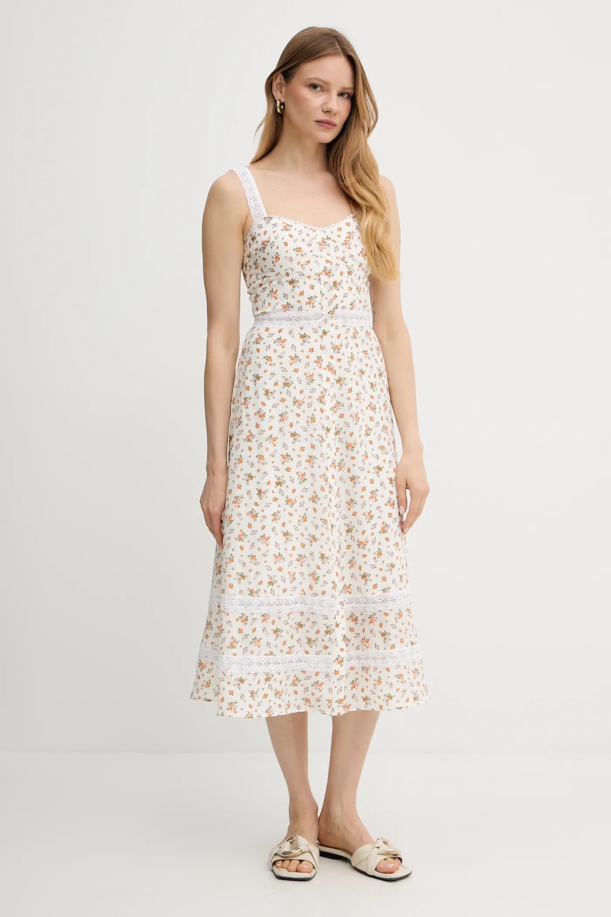 Weekend Max Mara rochie de mătase culoarea bej, midi, evazată, 2515221023600