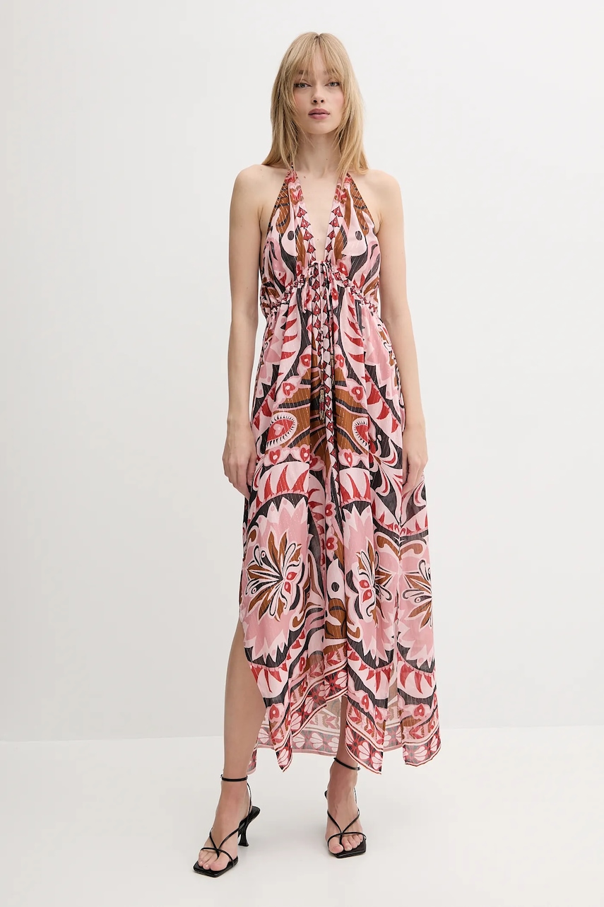 Farm Rio rochie culoarea maro, midi, evazată, 329379