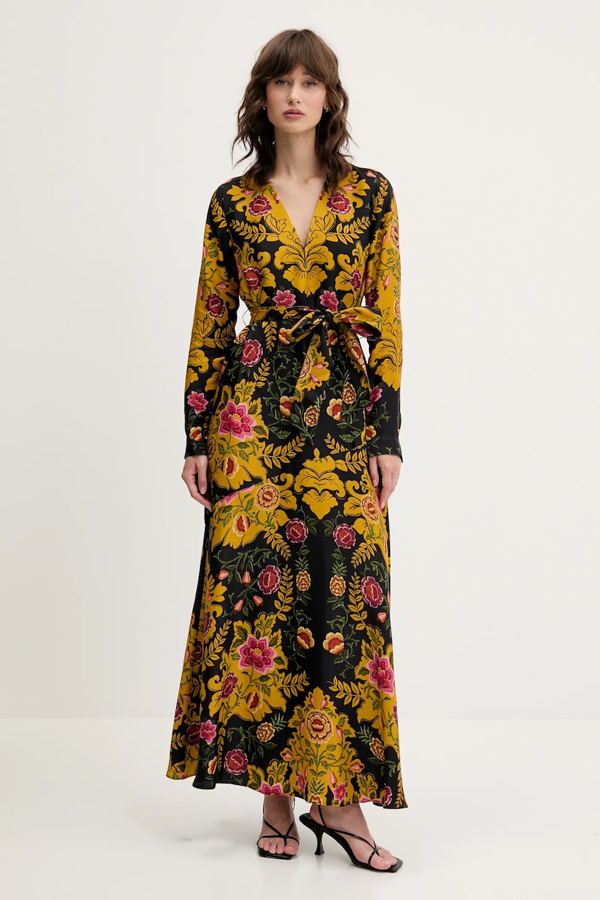 Farm Rio rochie culoarea negru, maxi, evazată, 328558