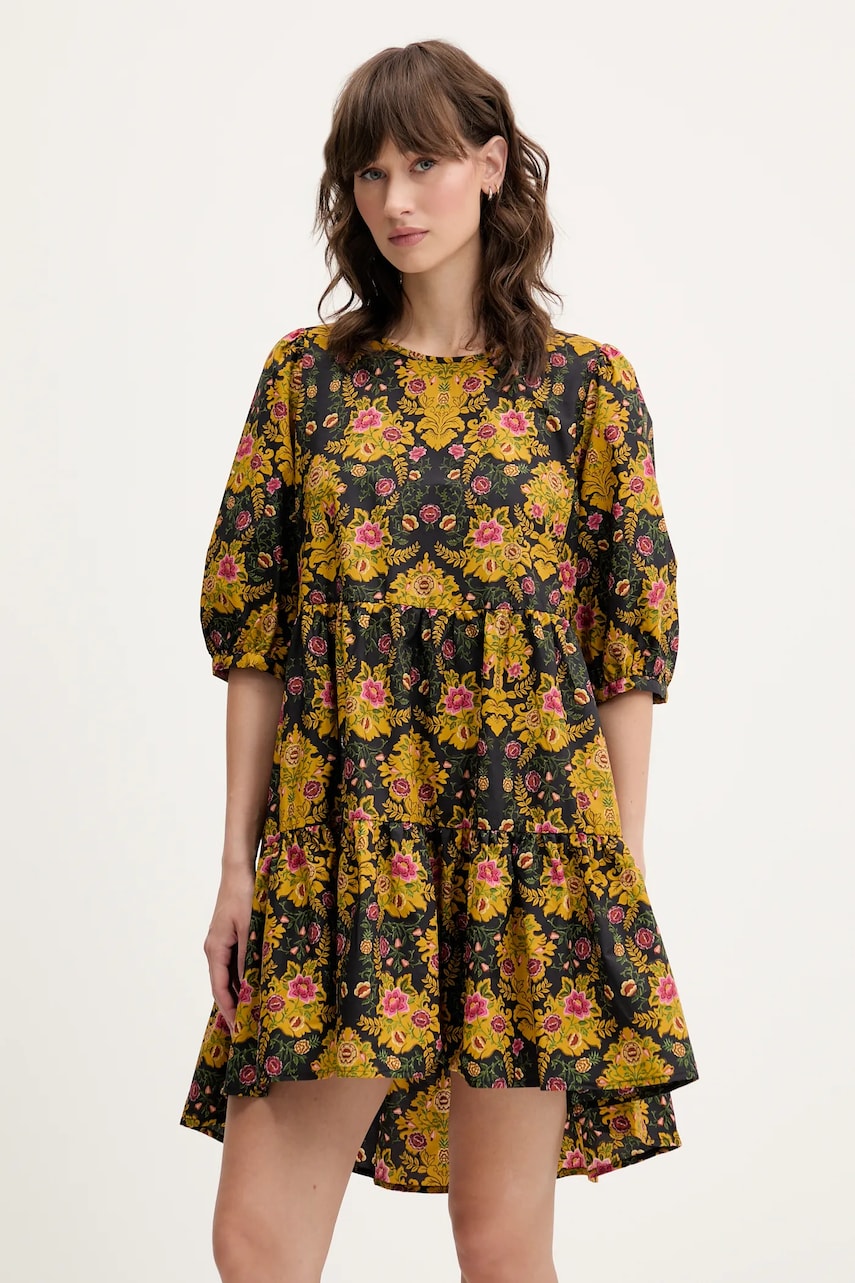 Farm Rio rochie din bumbac culoarea negru, mini, evazată, 334353