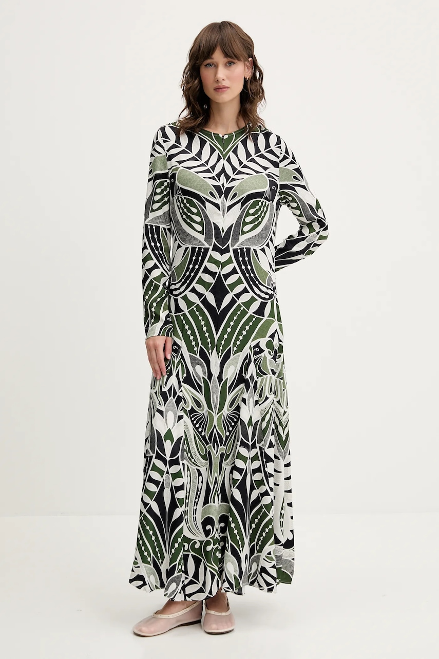 Farm Rio rochie culoarea verde, maxi, evazată, 338655