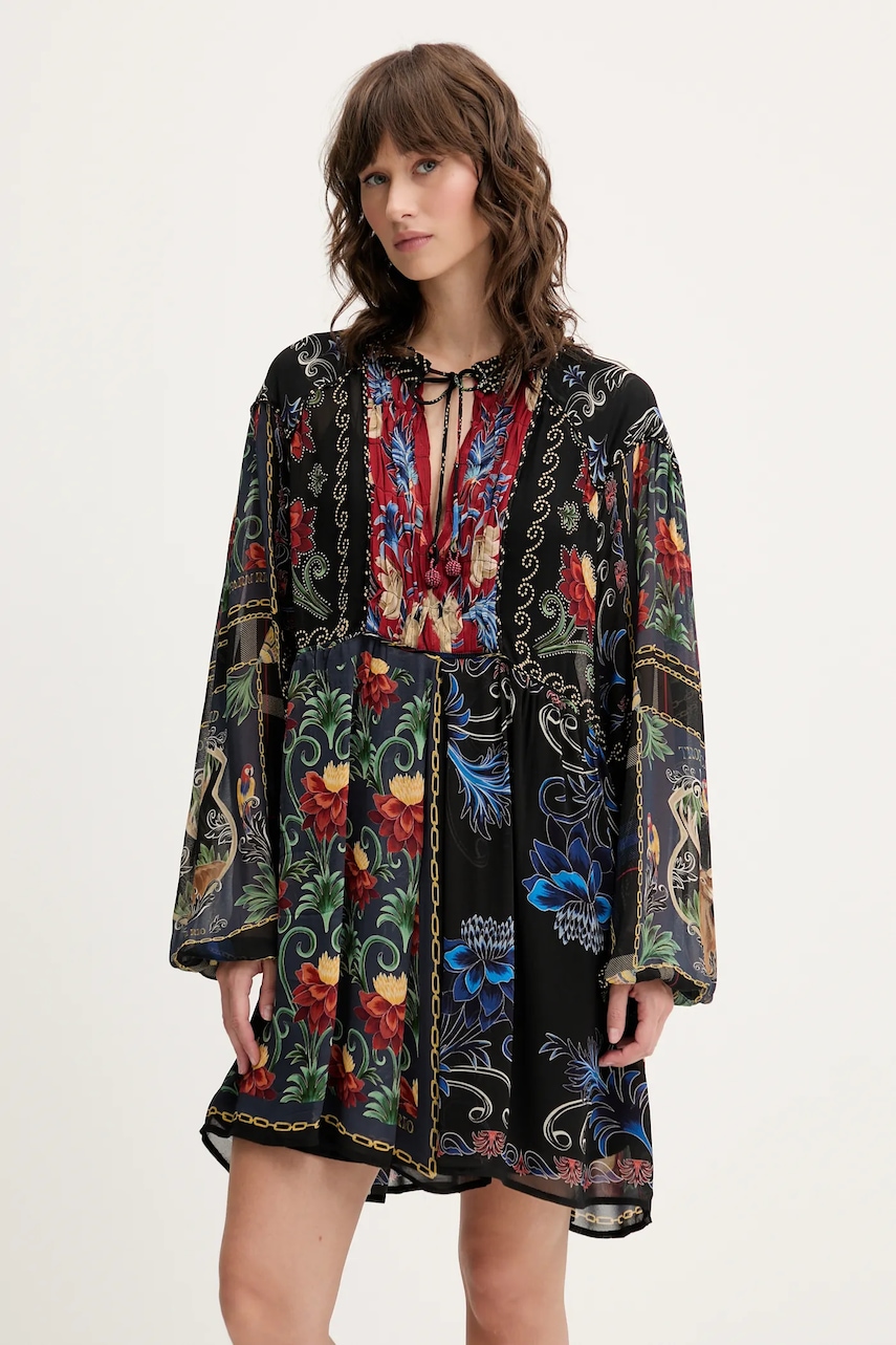 Farm Rio rochie culoarea negru, mini, evazată, 328620