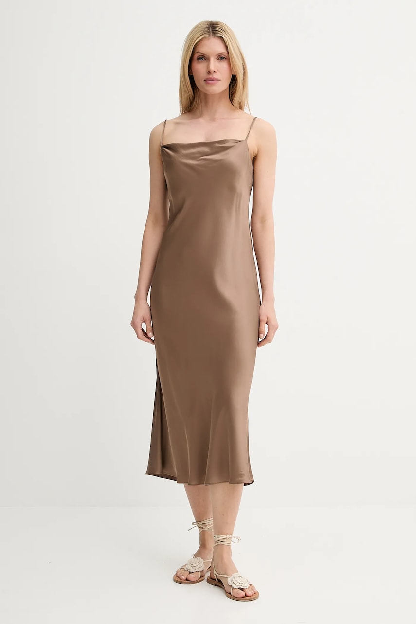 MUNTHE rochie BABYLOMA culoarea maro, midi, drept, 247131724711