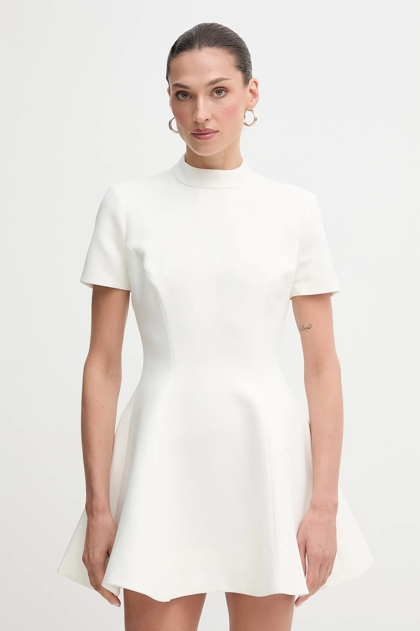 Bardot rochie culoarea alb, mini, evazați, 59907DB