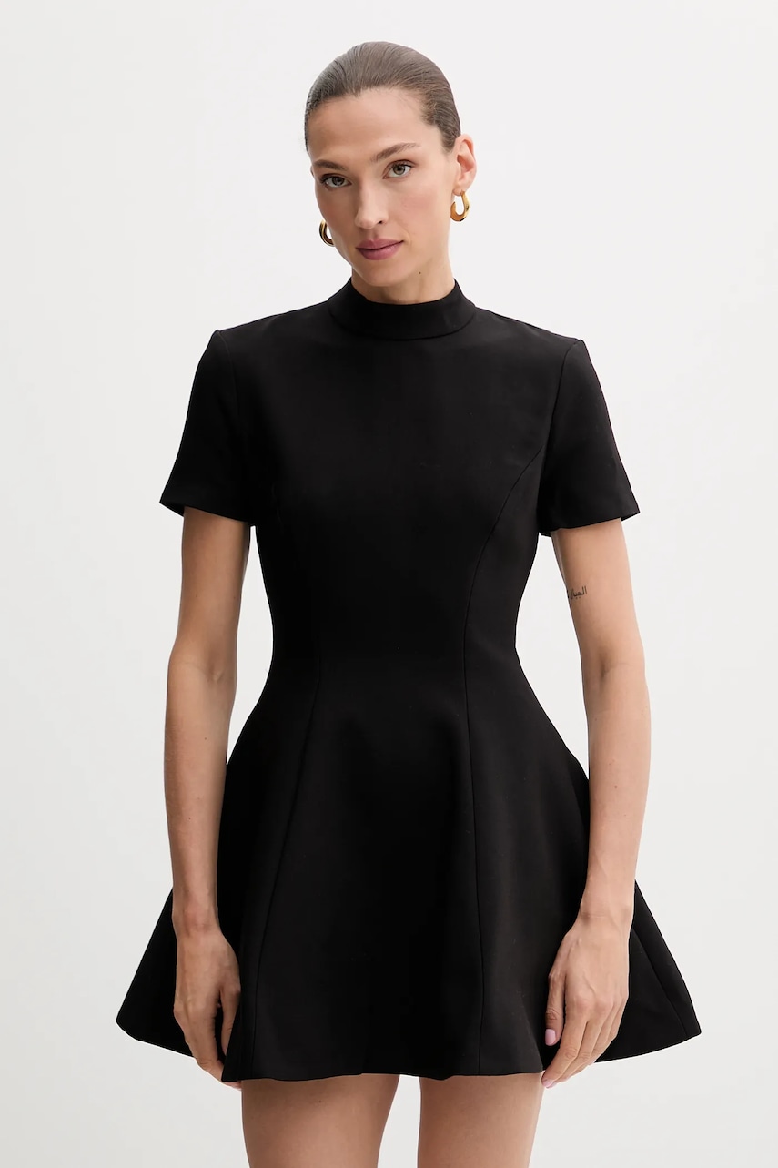 Bardot rochie culoarea negru, mini, evazați, 59907DB