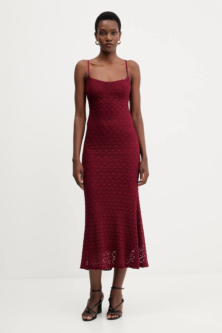 Bardot rochie culoarea bordo, maxi, mulata, 57998DB9