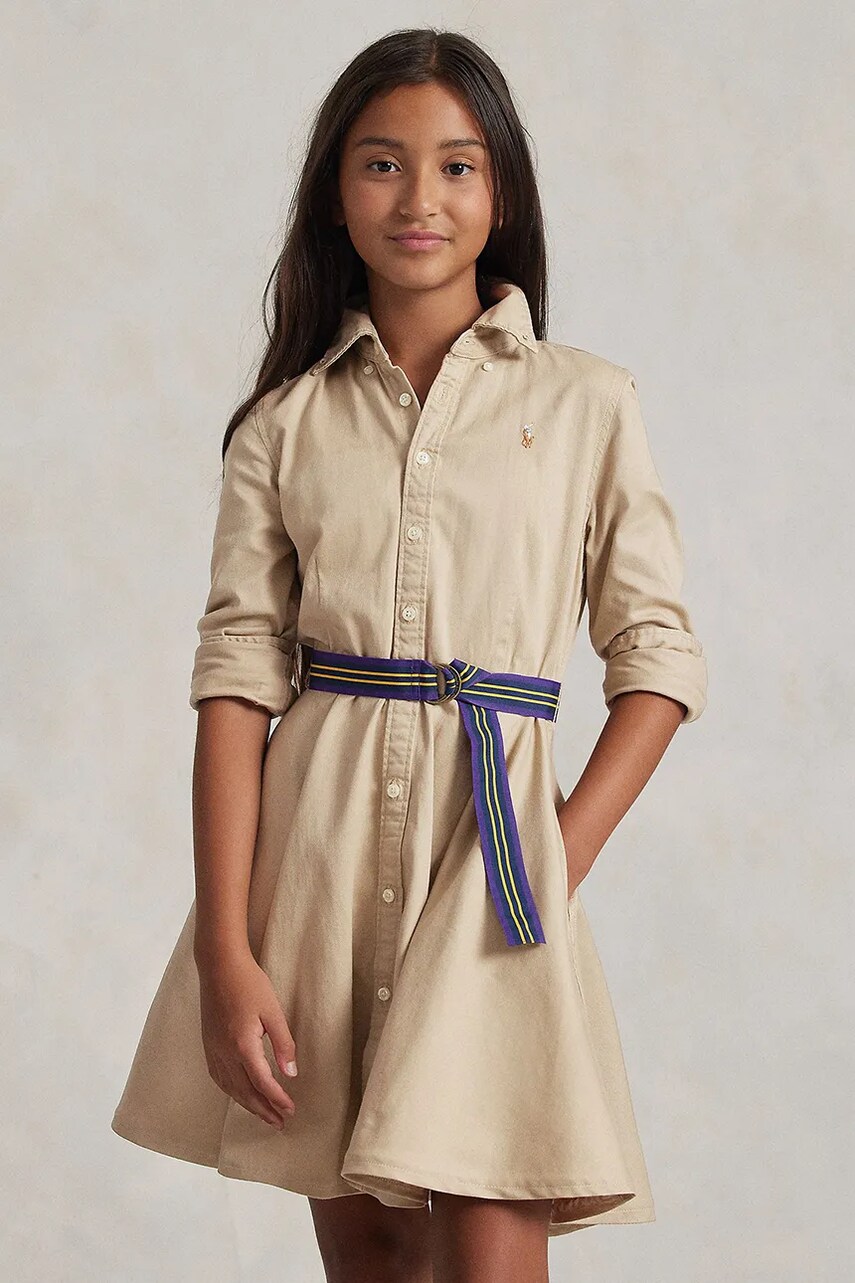 Levně Dívčí šaty Polo Ralph Lauren béžová barva, mini, 313699674001