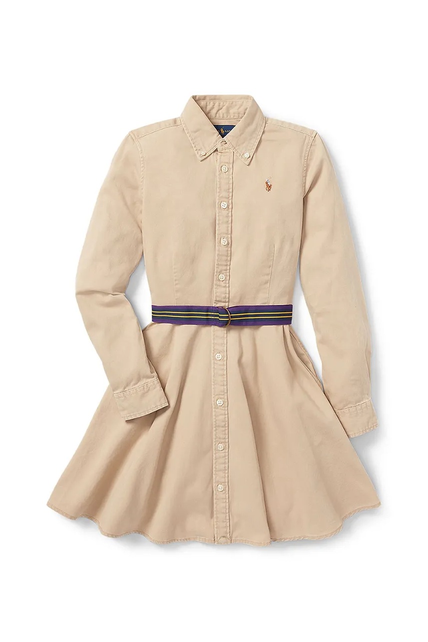 Детское платье Polo Ralph Lauren цвет бежевый mini расклешённое 313699674001