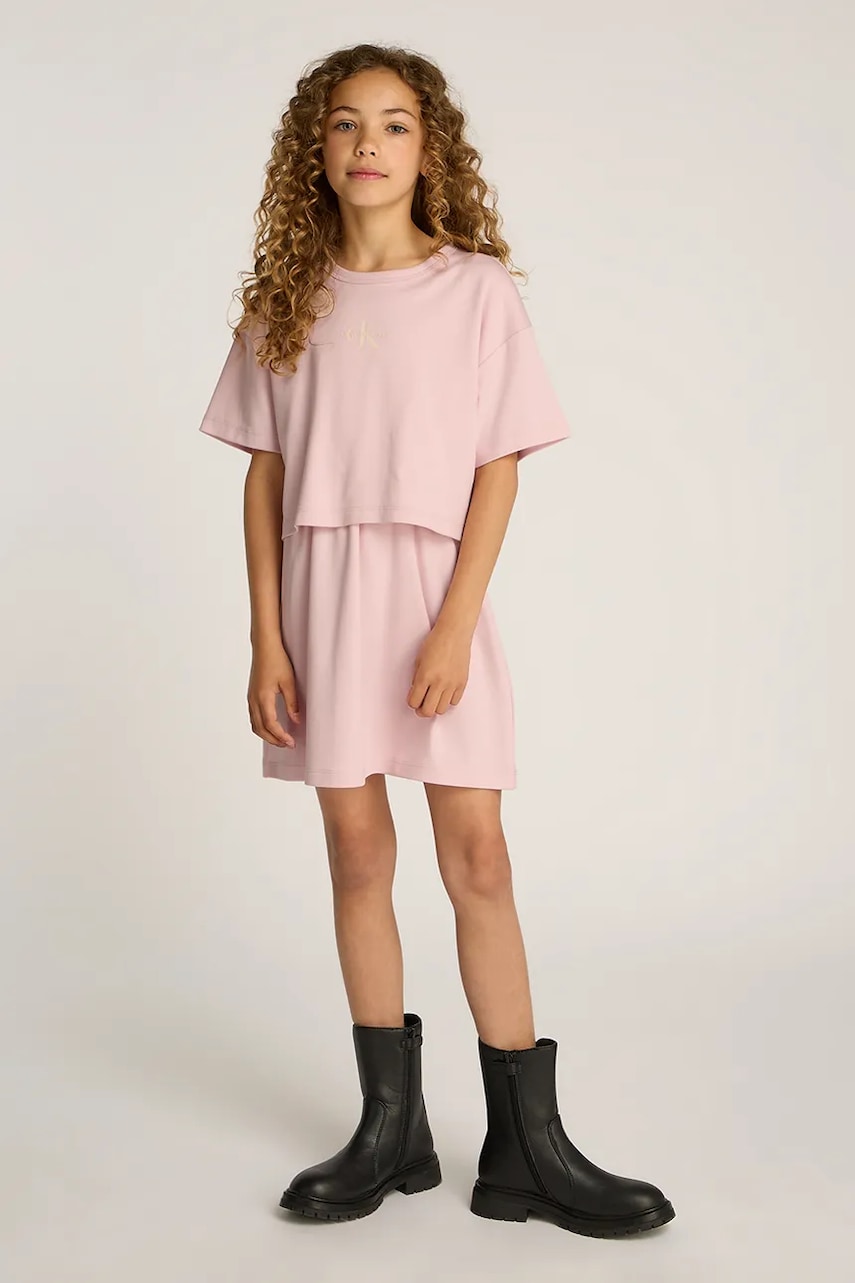 Levně Dětské bavlněné šaty Calvin Klein Jeans růžová barva, mini, IG0IG02770