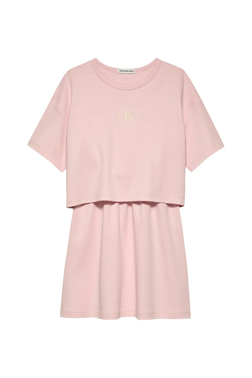 Дитяча бавовняна сукня Calvin Klein Jeans колір рожевий mini пряма IG0IG02770