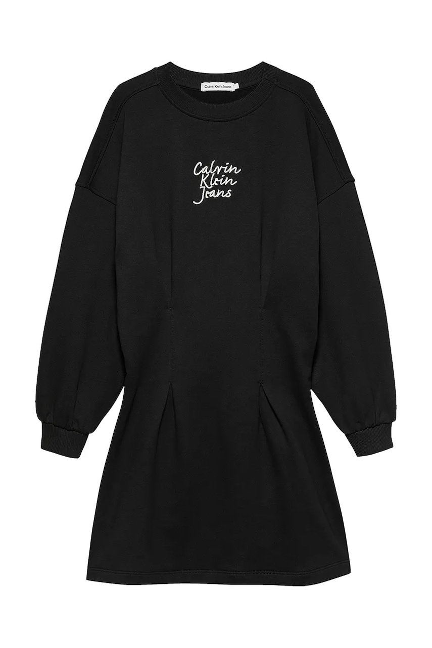 Детское платье Calvin Klein Jeans цвет чёрный mini расклешённое IG0IG02773 Детское платье Calvin Klein Jeans цвет чёрный mini расклешённое IG0IG02773