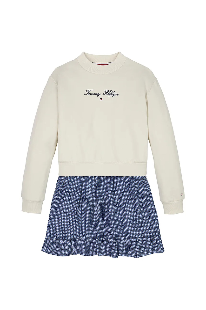 Детское платье Tommy Hilfiger цвет бежевый mini расклешённое KG0KG08334 Детское платье Tommy Hilfiger цвет бежевый mini расклешённое KG0KG08334