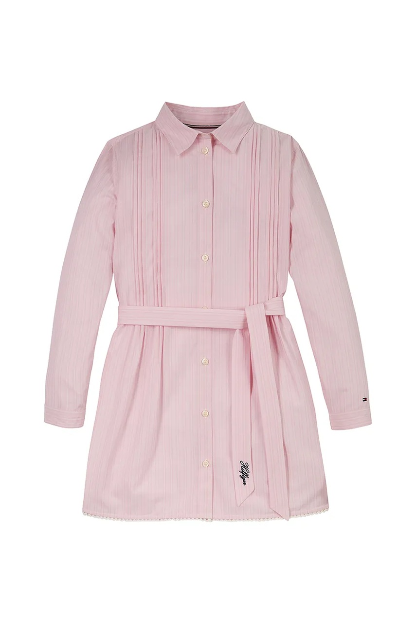 Хлопковое детское платье Tommy Hilfiger цвет розовый mini прямое KG0KG08335