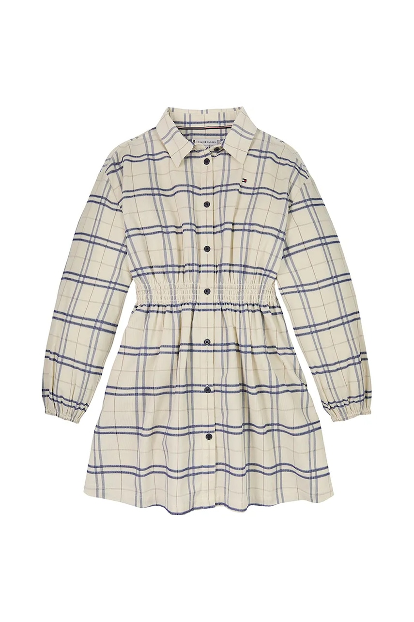 Детское платье Tommy Hilfiger цвет бежевый mini расклешённое KG0KG08338 Детское платье Tommy Hilfiger цвет бежевый mini расклешённое KG0KG08338