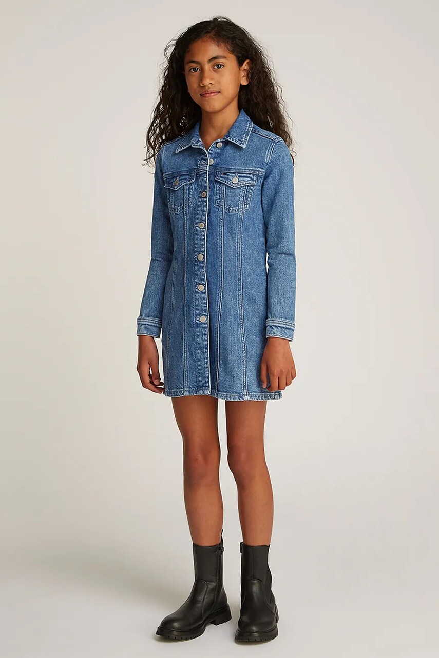 Levně Dětské riflové šaty Tommy Hilfiger modrá barva, mini, KG0KG08345