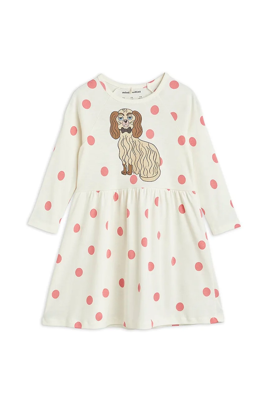 Mini Rodini rochie Dashing dog culoarea alb, mini, evazati, 1100006910 Mini Rodini rochie Dashing dog culoarea alb, mini, evazati, 1100006910