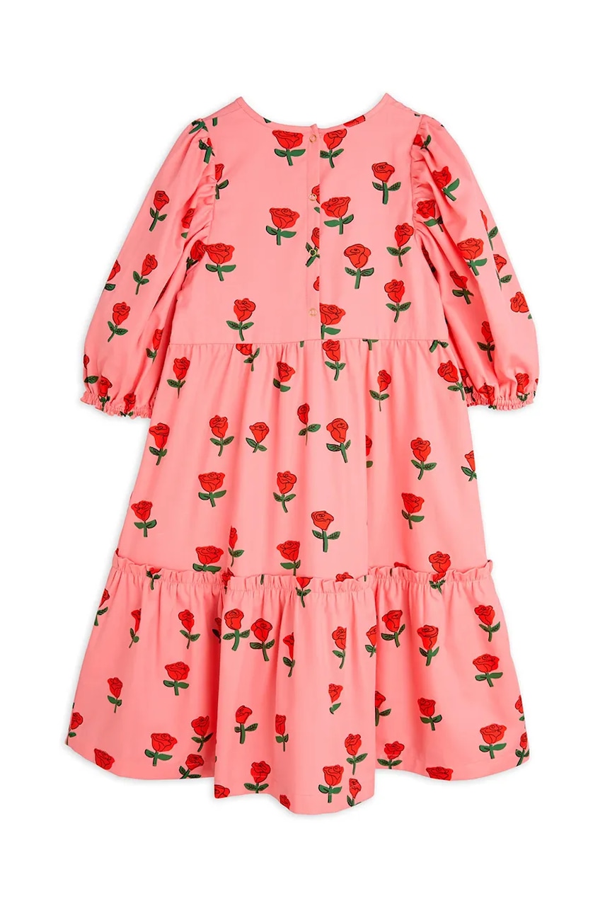 Хлопковое детское платье Mini Rodini Roses цвет розовый mini расклешённое 2515010528 Хлопковое детское платье Mini Rodini Roses цвет розовый mini расклешённое 2515010528