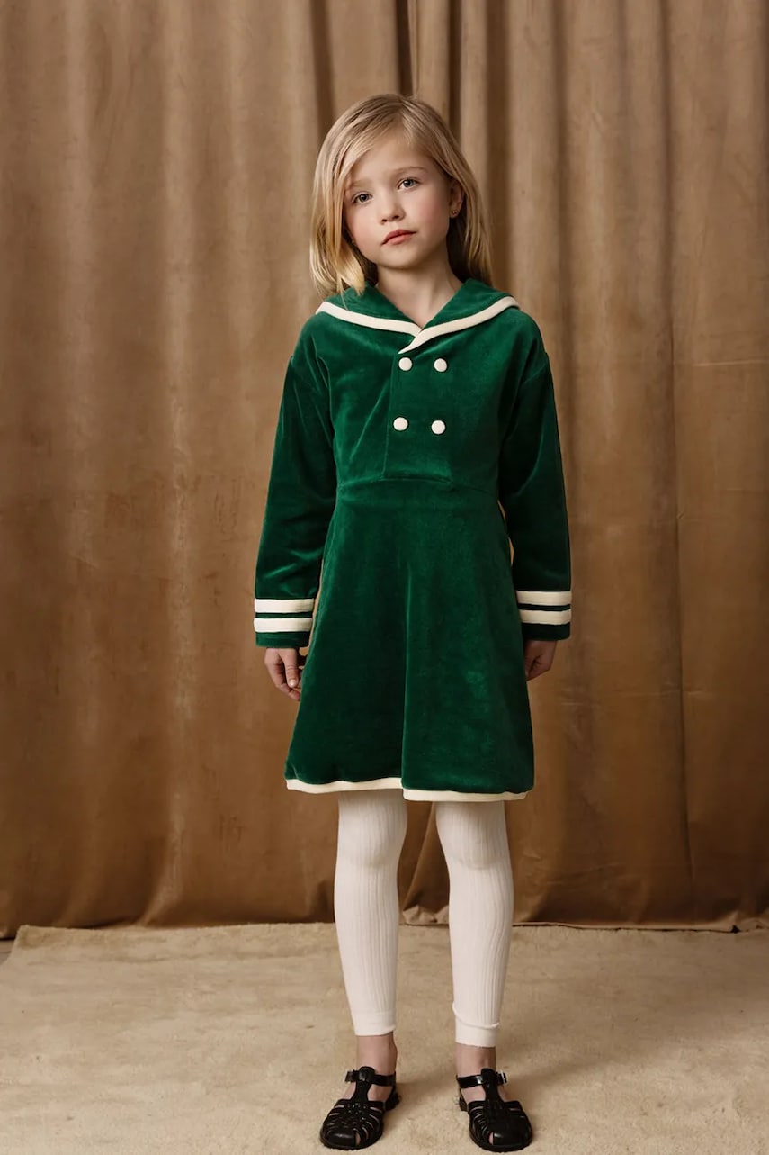Mini Rodini rochie din bumbac pentru copii Sailor culoarea verde, mini, evazată, 2515010975
