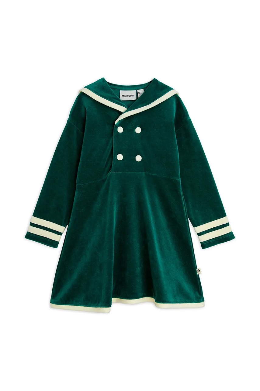 Хлопковое детское платье Mini Rodini Sailor цвет зелёный mini расклешённое 2515010975