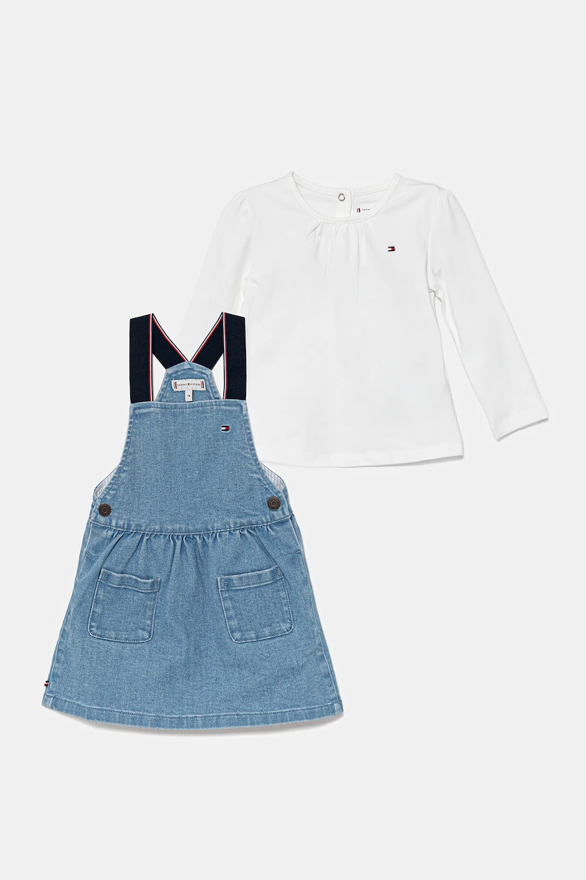 Levně Dětské riflové šaty Tommy Hilfiger modrá barva, mini, KN0KN01977