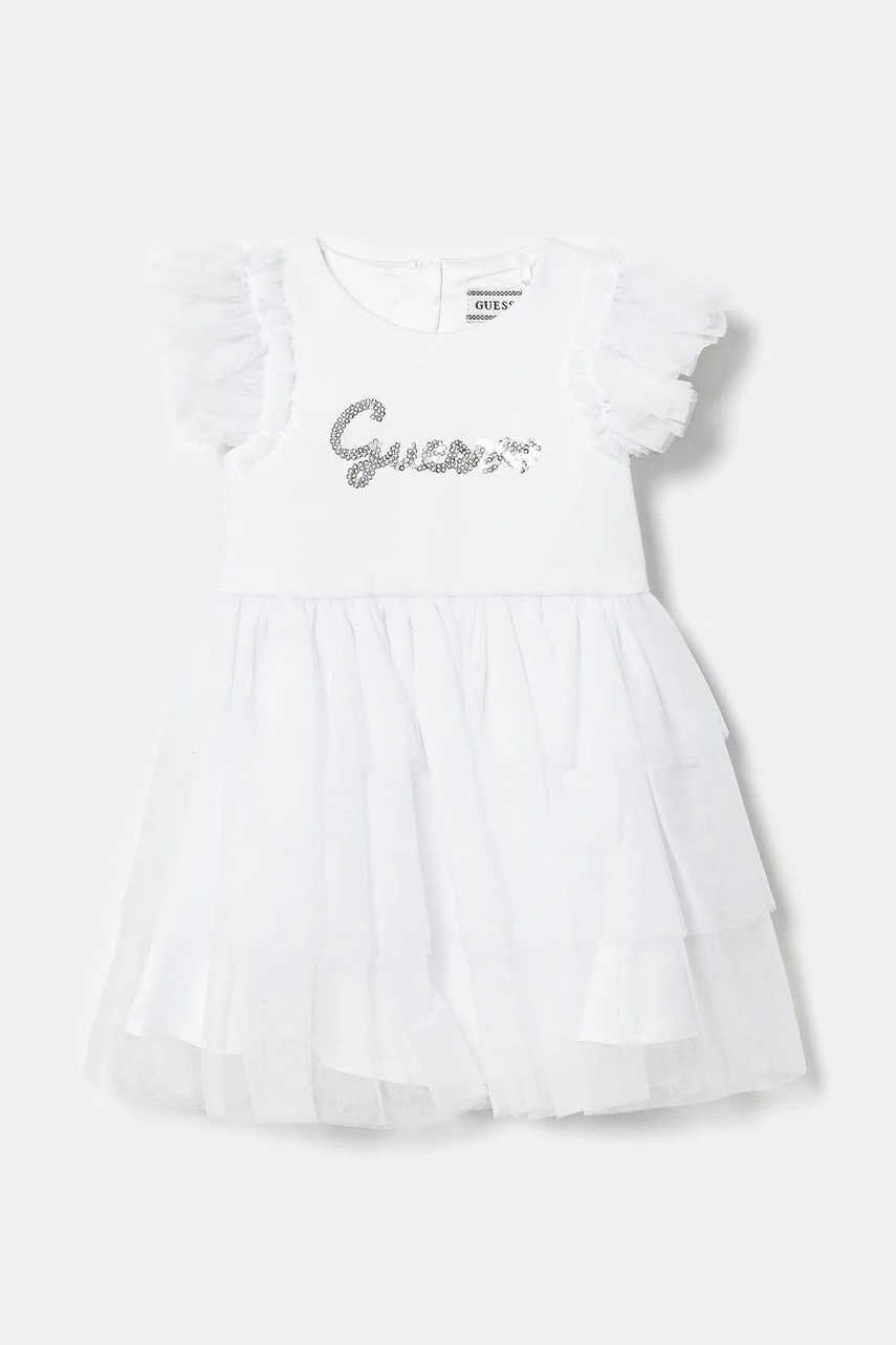 Детское платье Guess цвет белый mini расклешённое A5RK02 KAUH0 Детское платье Guess цвет белый mini расклешённое A5RK02 KAUH0