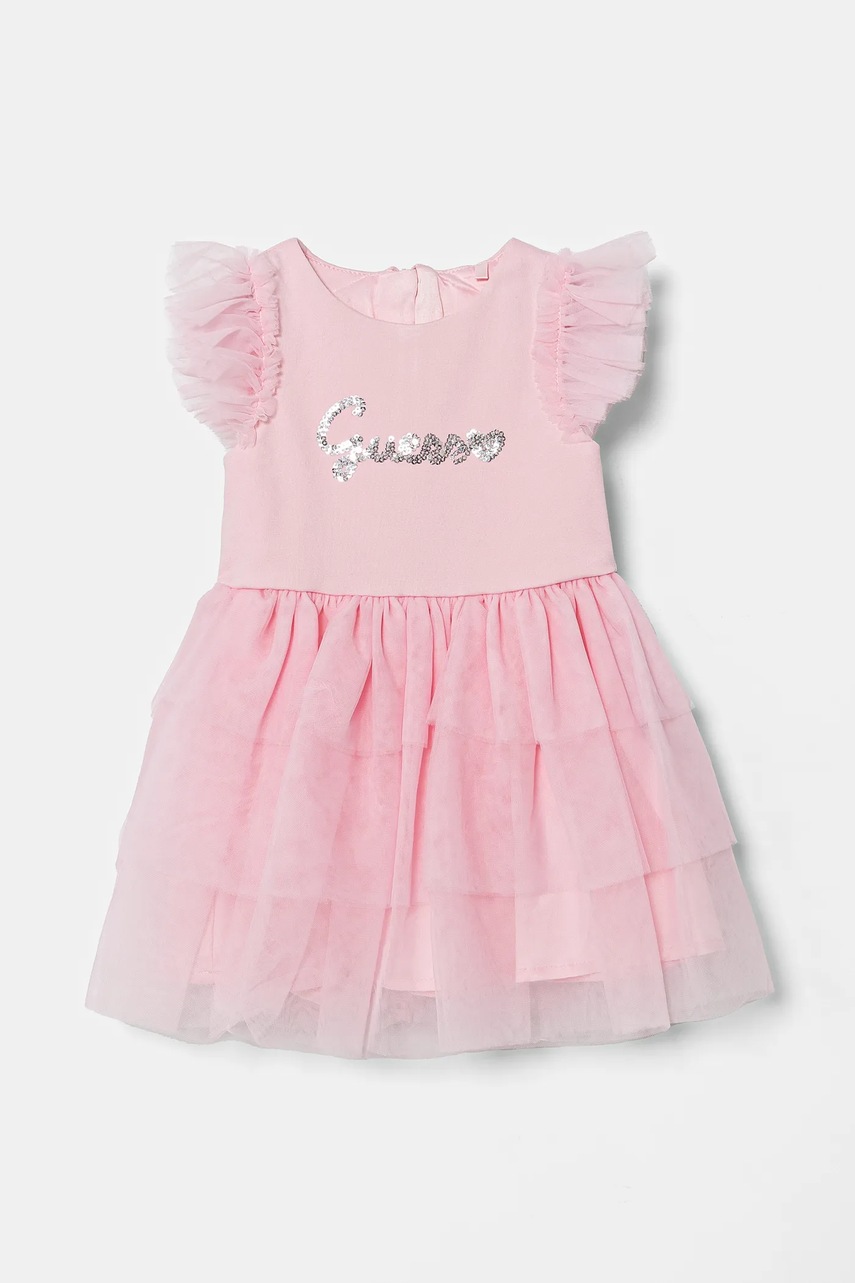 Детское платье Guess цвет розовый mini расклешённое A5RK02 KAUH0 Детское платье Guess цвет розовый mini расклешённое A5RK02 KAUH0