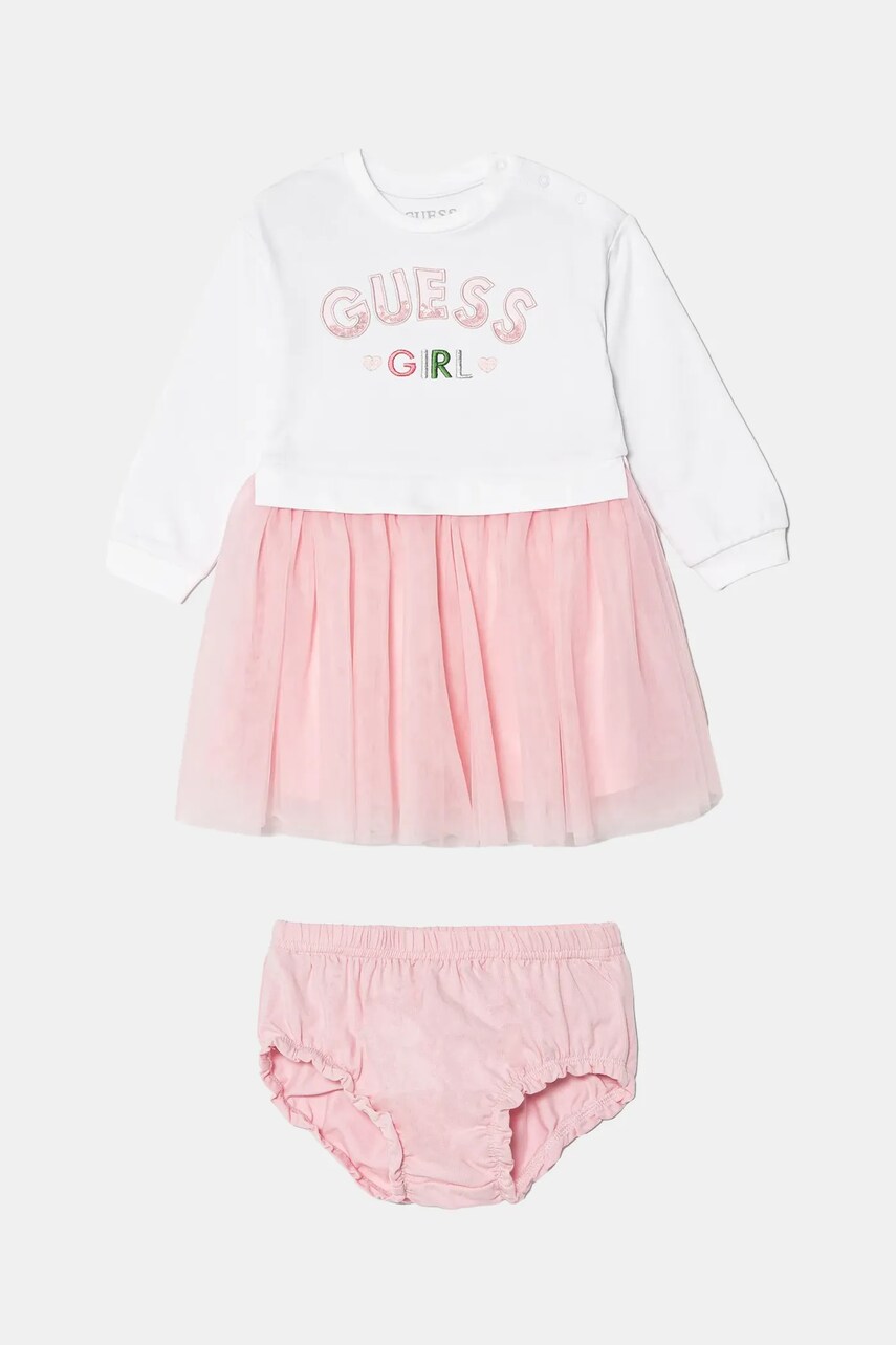 Levně Kojenecké šaty Guess bílá barva, midi, áčková, A5RK17 K82T0