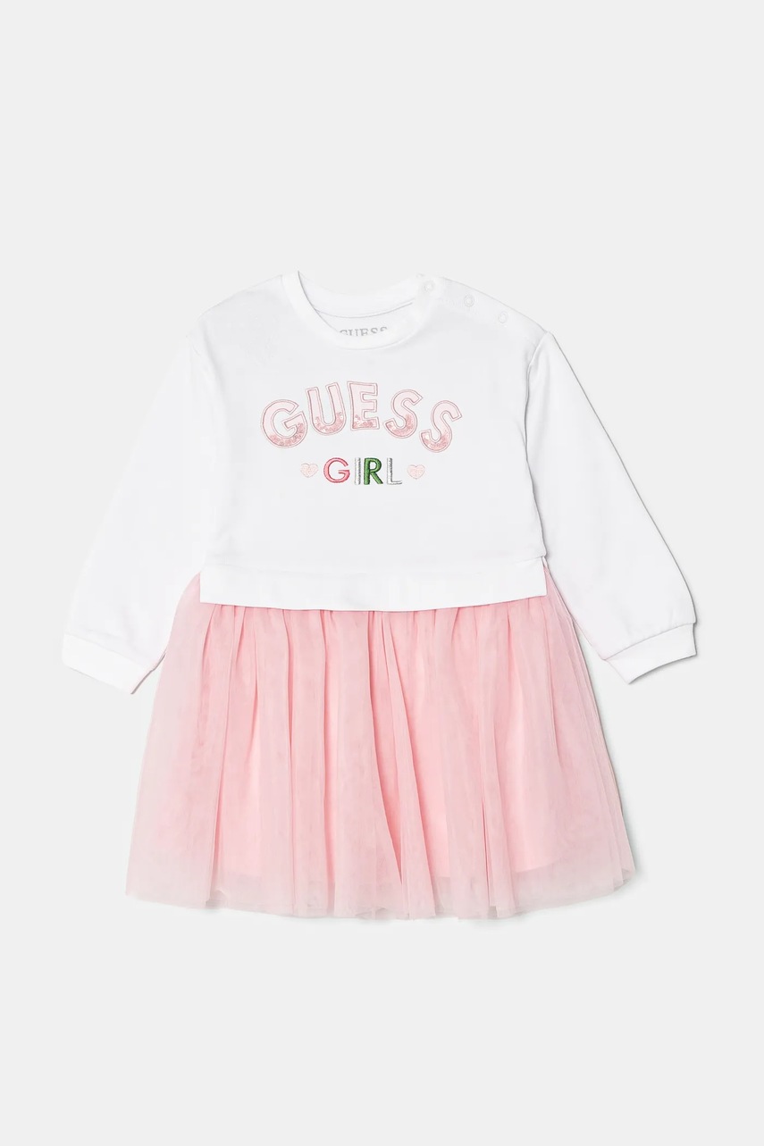 Платье для младенцев Guess цвет белый midi расклешённое A5RK17 K82T0 Платье для младенцев Guess цвет белый midi расклешённое A5RK17 K82T0
