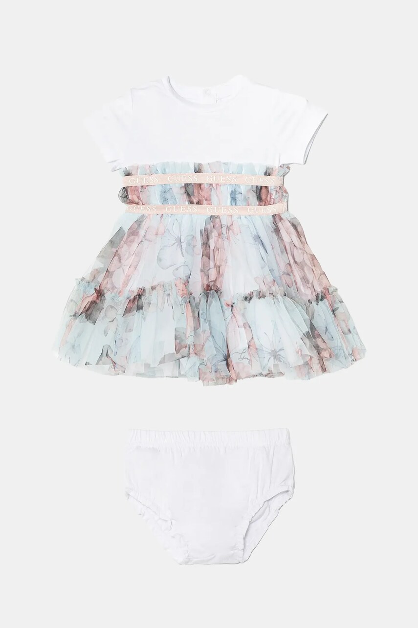 Levně Kojenecké šaty Guess modrá barva, mini, áčková, A5RK20 K6YW0