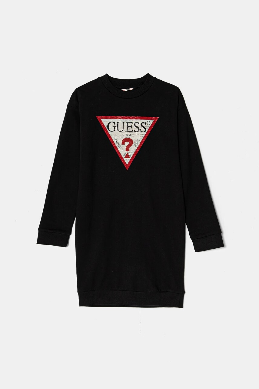 Levně Dětské bavlněné šaty Guess černá barva, mini, J3YK20 KA6R4