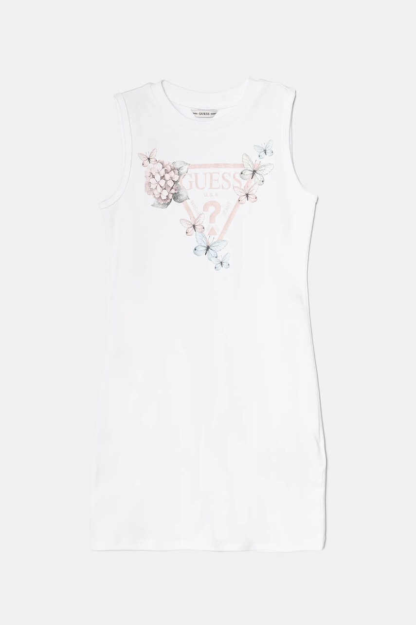 Levně Dětské bavlněné šaty Guess bílá barva, midi, J4RK38 KA6W4