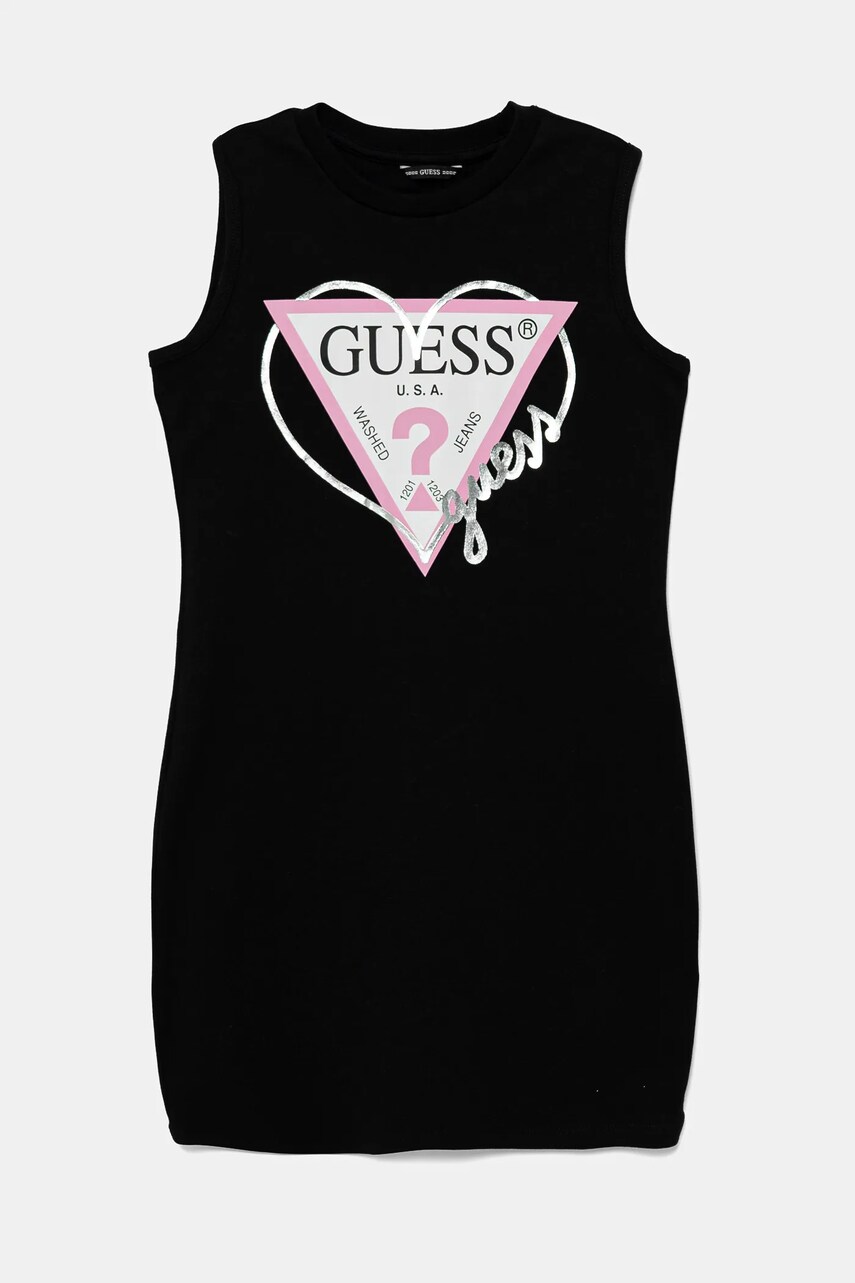Levně Dětské bavlněné šaty Guess černá barva, midi, J4RK38 KA6W4