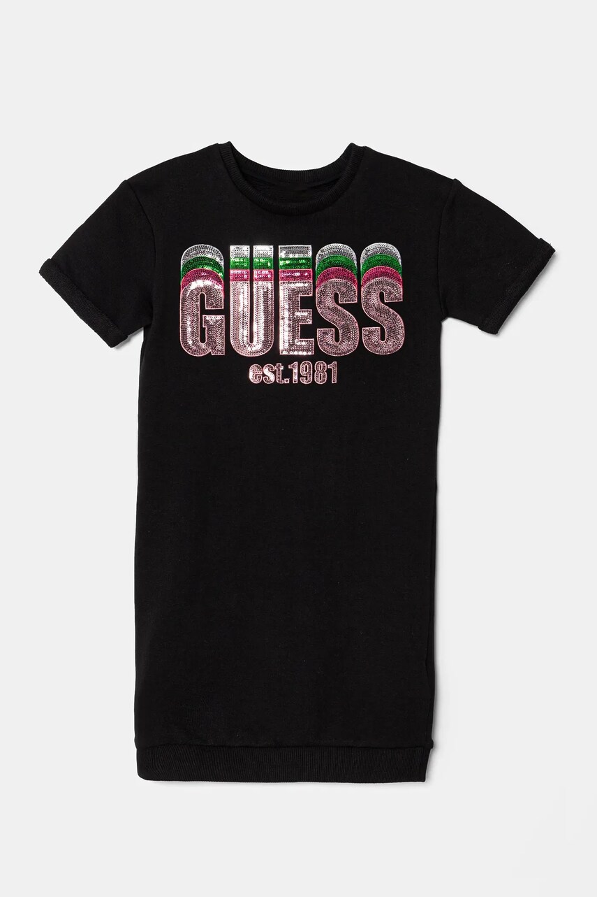 Levně Dětské bavlněné šaty Guess černá barva, mini, J5RK15 KAD74