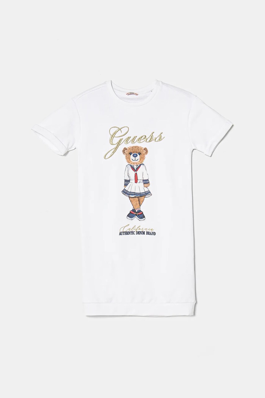 Levně Dětské bavlněné šaty Guess bílá barva, mini, J5RK28 KAD74