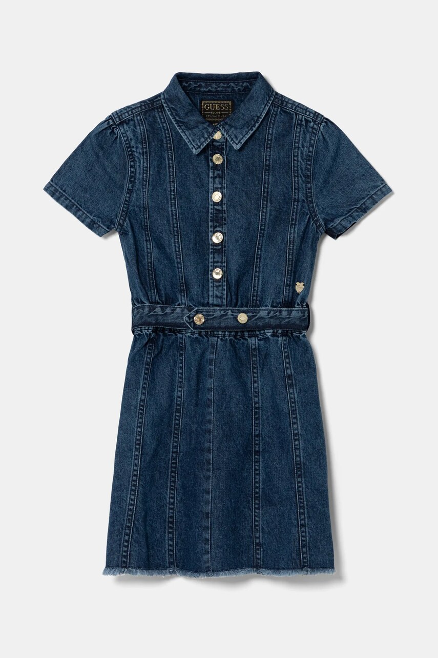 Levně Dětské riflové šaty Guess tmavomodrá barva, midi, J5RK33 D4EU0