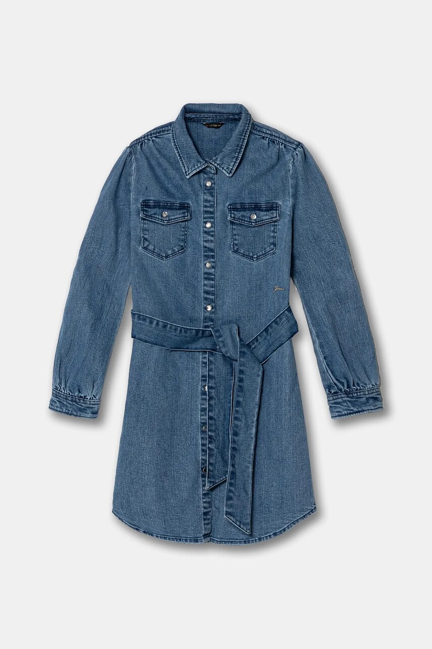 Levně Dětské riflové šaty Guess modrá barva, mini, J5RK50 D4HB0