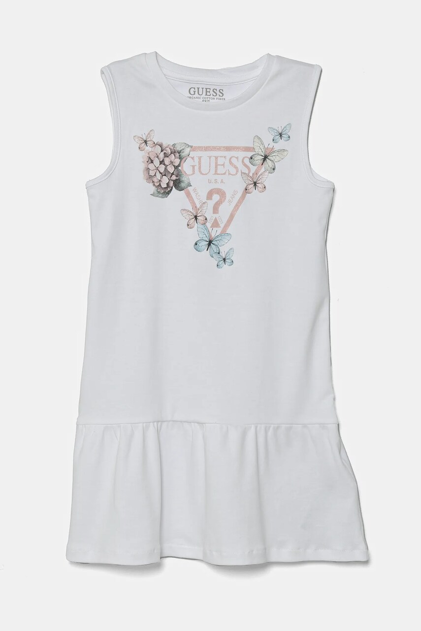 Levně Dětské bavlněné šaty Guess bílá barva, mini, K4RK23 KA6W4