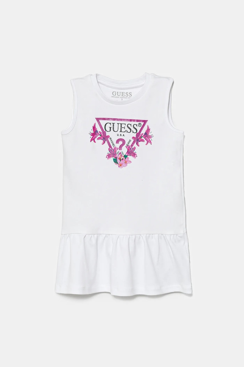Dětské bavlněné šaty Guess bílá barva, mini, K4RK23 KA6W4