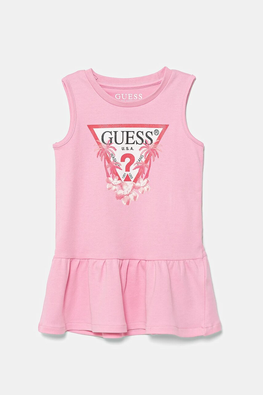 Levně Dětské bavlněné šaty Guess růžová barva, mini, K4RK23 KA6W4