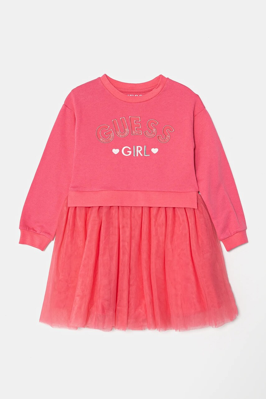 Levně Dětské bavlněné šaty Guess růžová barva, mini, K5RK05 K82T0