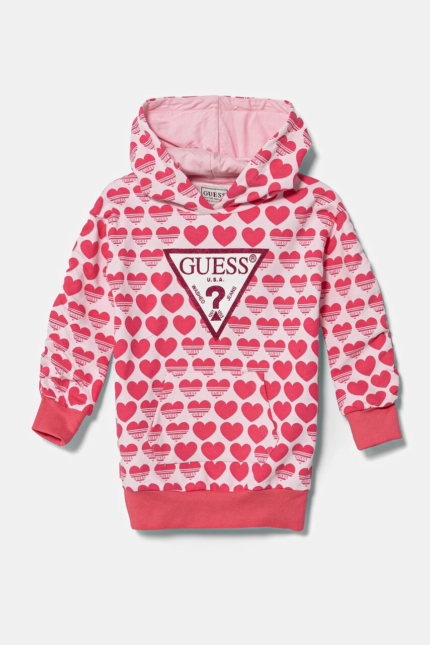Levně Dětské bavlněné šaty Guess růžová barva, mini, oversize, K5RK08 KA6R4
