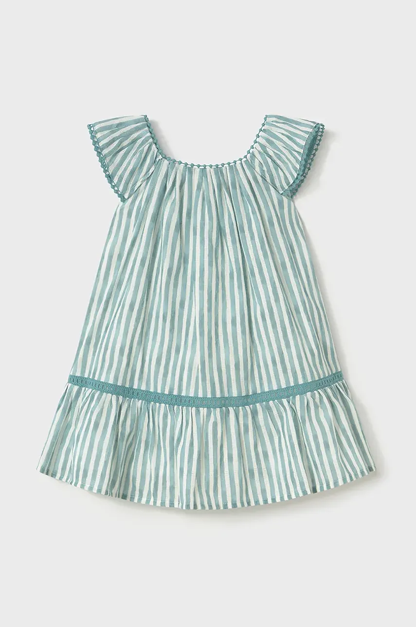 Mayoral rochie din bumbac pentru copii culoarea turcoaz, mini, evazată, 1917