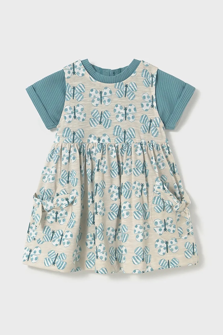 Mayoral rochie din bumbac pentru copii culoarea turcoaz, mini, evazată, 1918