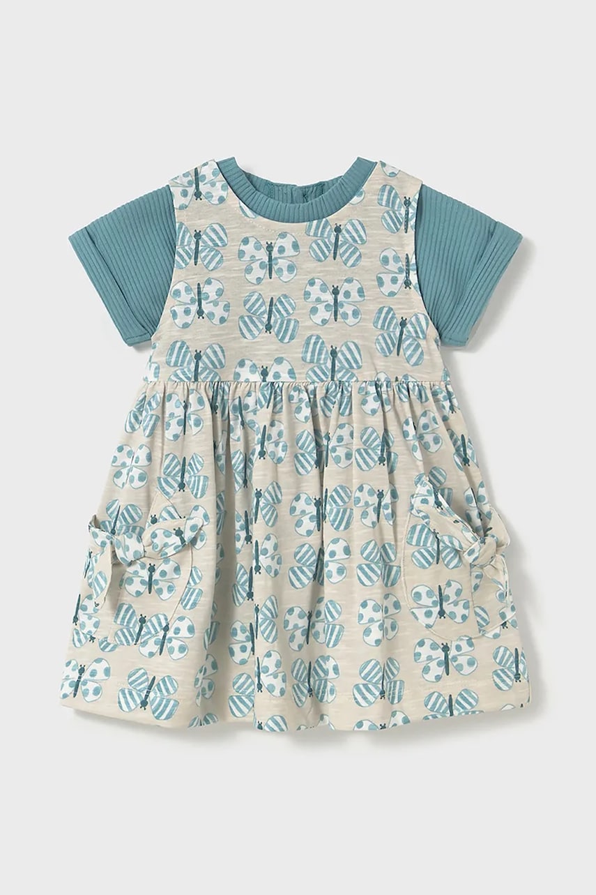Mayoral rochie din bumbac pentru copii culoarea turcoaz, mini, evazati, 1918 Mayoral rochie din bumbac pentru copii culoarea turcoaz, mini, evazati, 1918