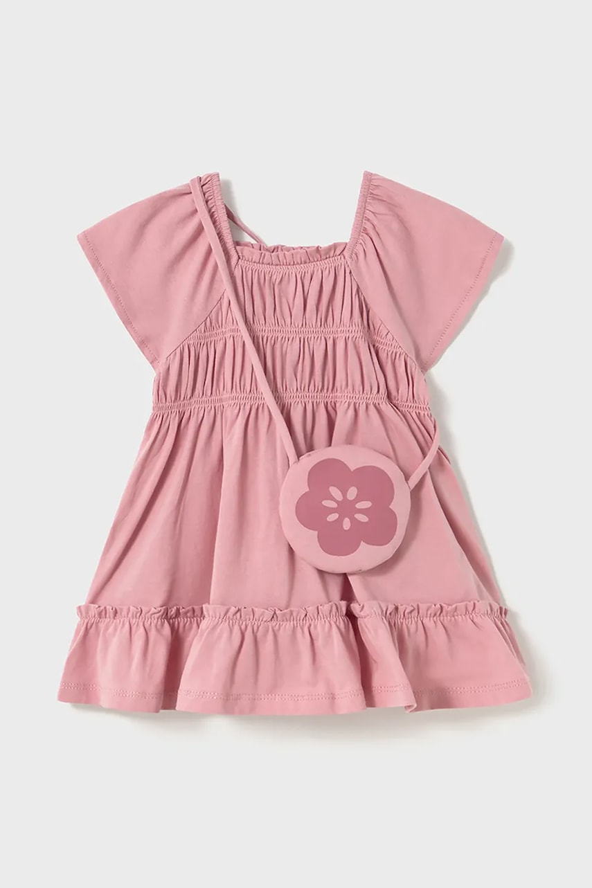 Mayoral rochie din bumbac pentru bebeluși culoarea roz, mini, evazată, 1920