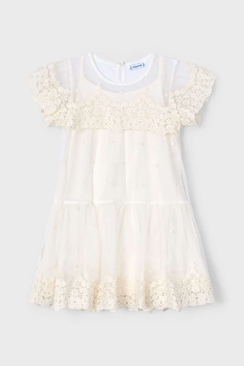 Детское платье Mayoral цвет бежевый mini расклешённое 3909 Детское платье Mayoral цвет бежевый mini расклешённое 3909